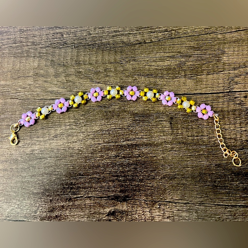 Purple and Gold Floral Bracelet with Delicate Design
